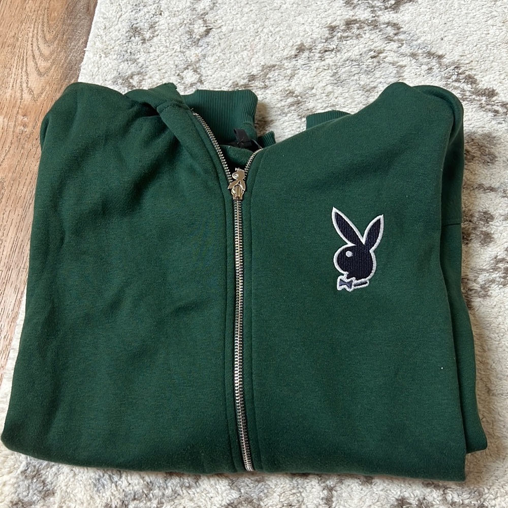 Playboy x missguided green zip up hoodie, size 2 us
